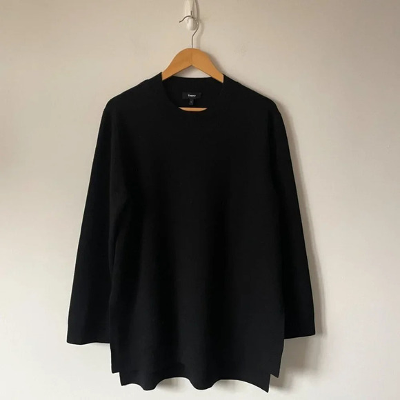 Theory Knit Tunic Empire Fine  Merino Wool Tunic Sweater Black Size Large - Picture 5 of 10